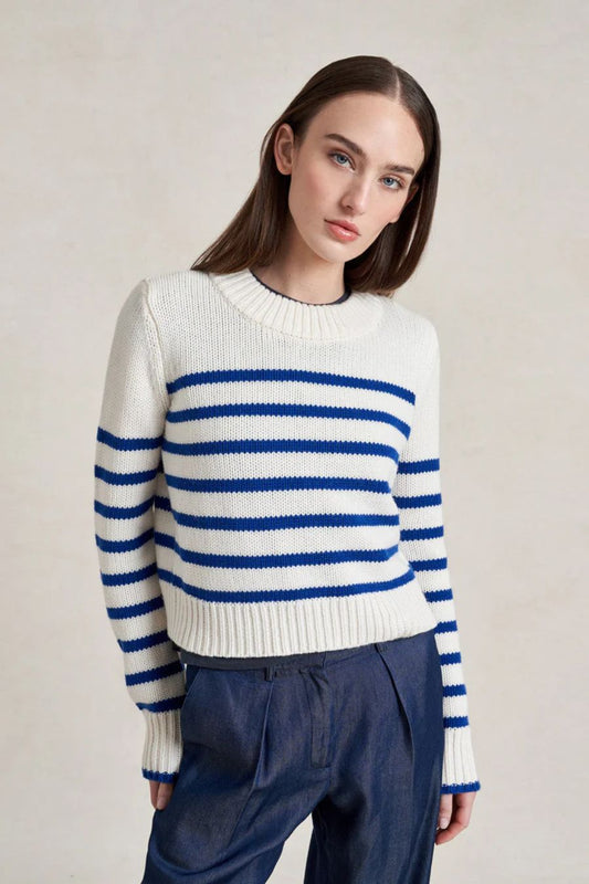 Mini Marin Sweater in Cream/Cobalt