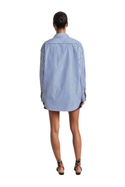 Oversized Button Down Shirt in Cobalt/White