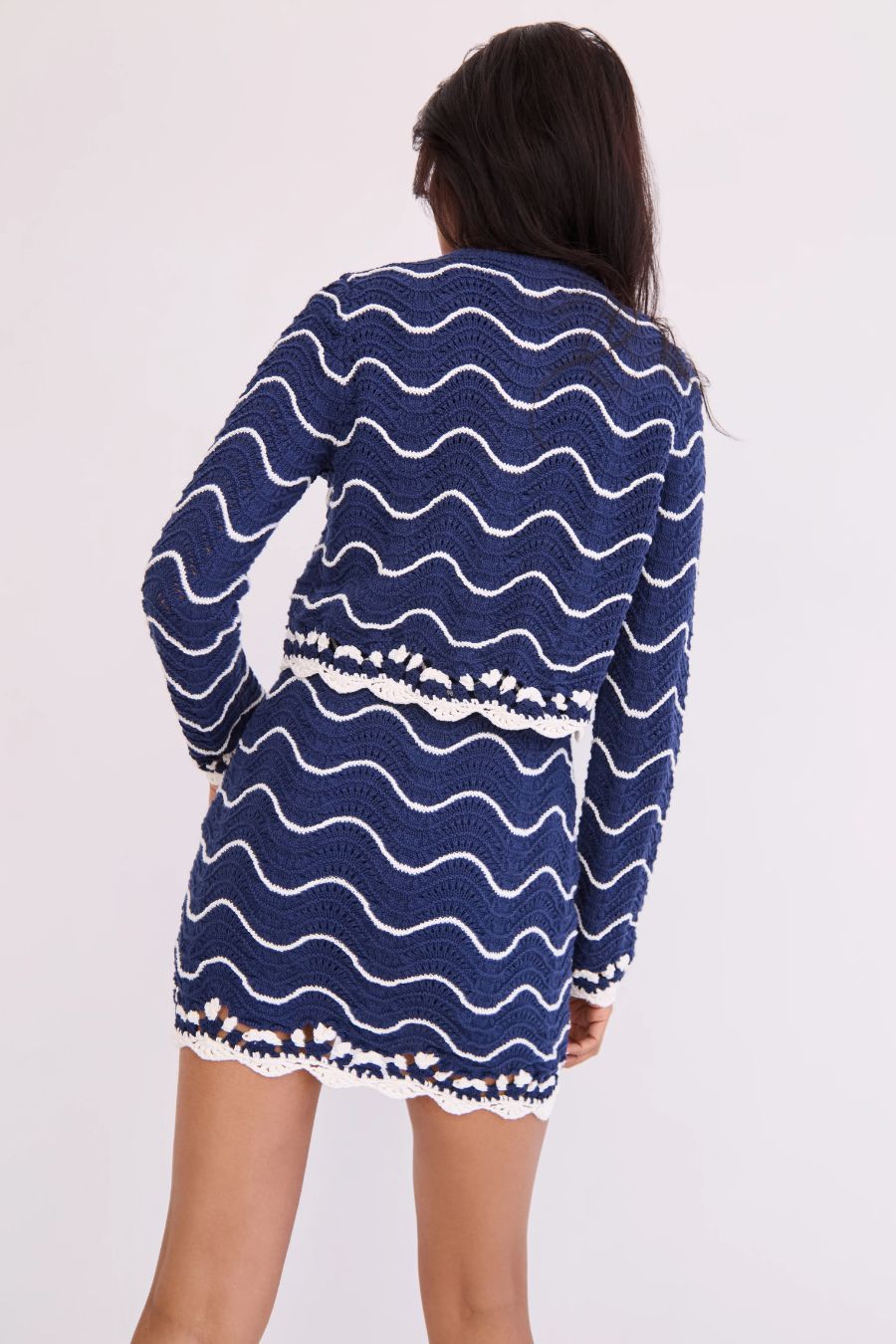 Louise Cardigan in Navy Ivory Knits