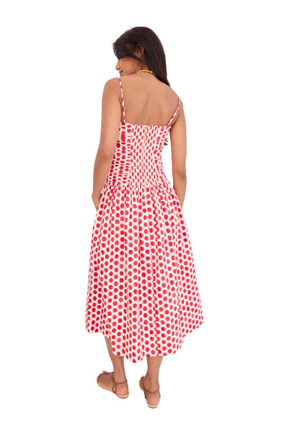 Rahi Midi Dress in Celeste Spot Red