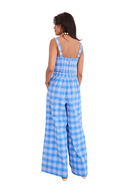 Palazzo Pant in Blue Plaid