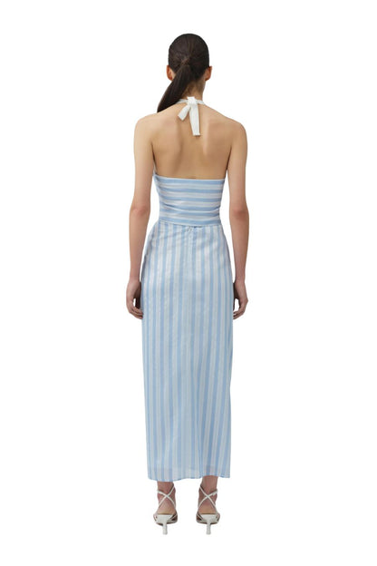 Liorra Draped Midi Skirt in Oxford Blue Multi
