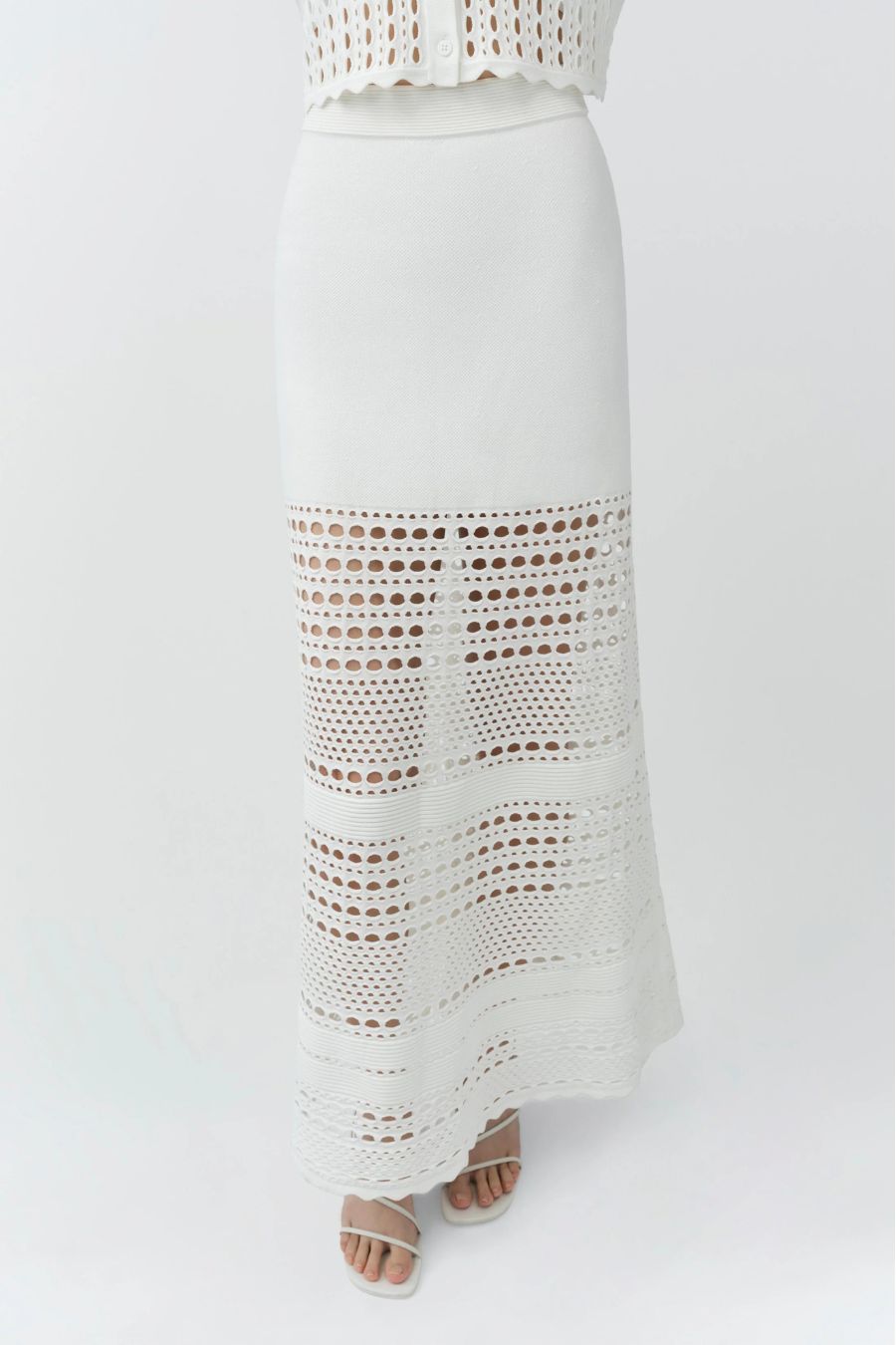 Westly Open Stitch Midi Skirt in Ivory