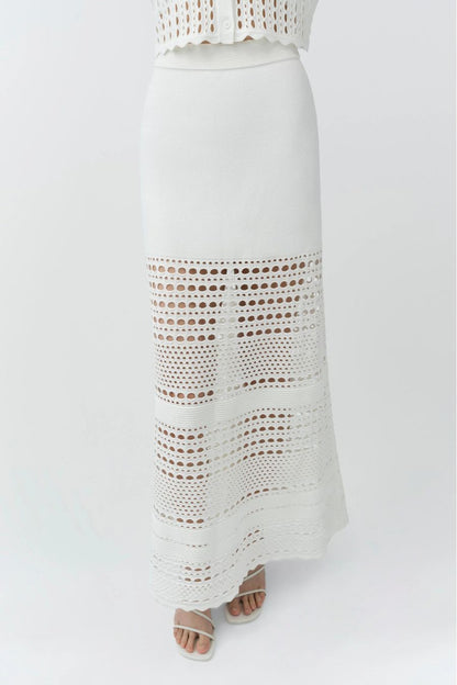 Westly Open Stitch Midi Skirt in Ivory