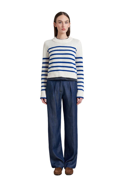 Mini Marin Sweater in Cream/Cobalt