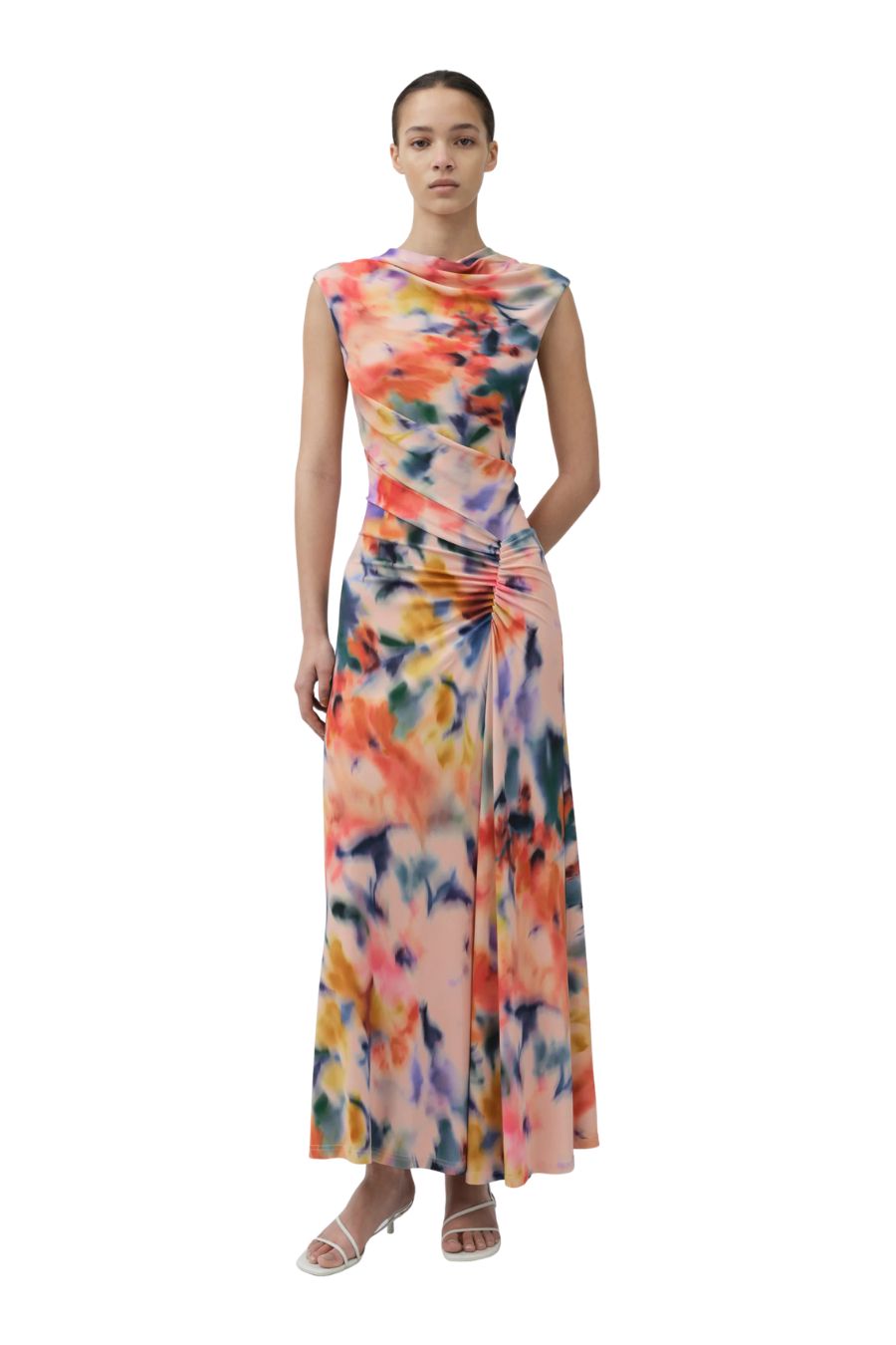 Acacia Draped Jersey Midi Dress in Daisy Multi