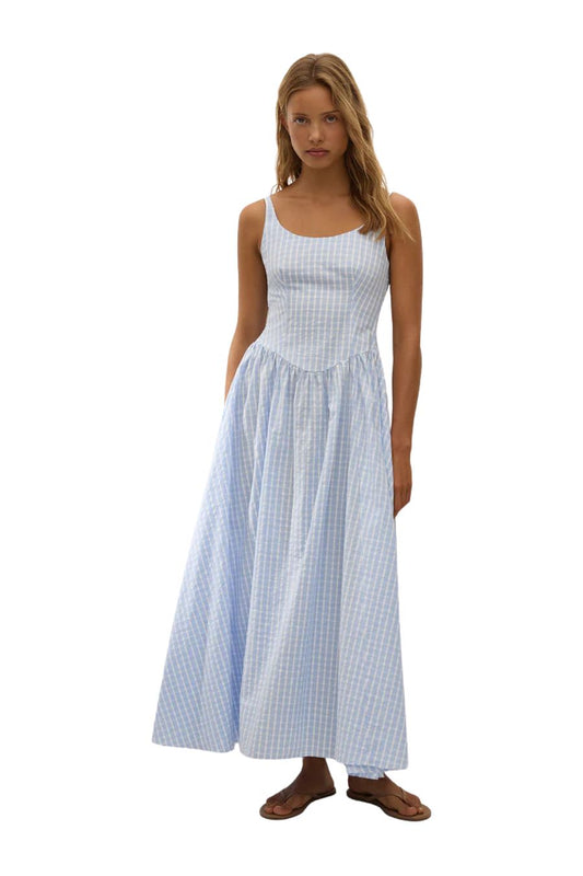 Chiara Midi Dress in Paloma Check Light Blue/White