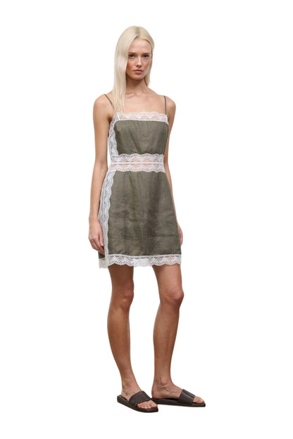 Amalina Linen Mini Dress in Thyme