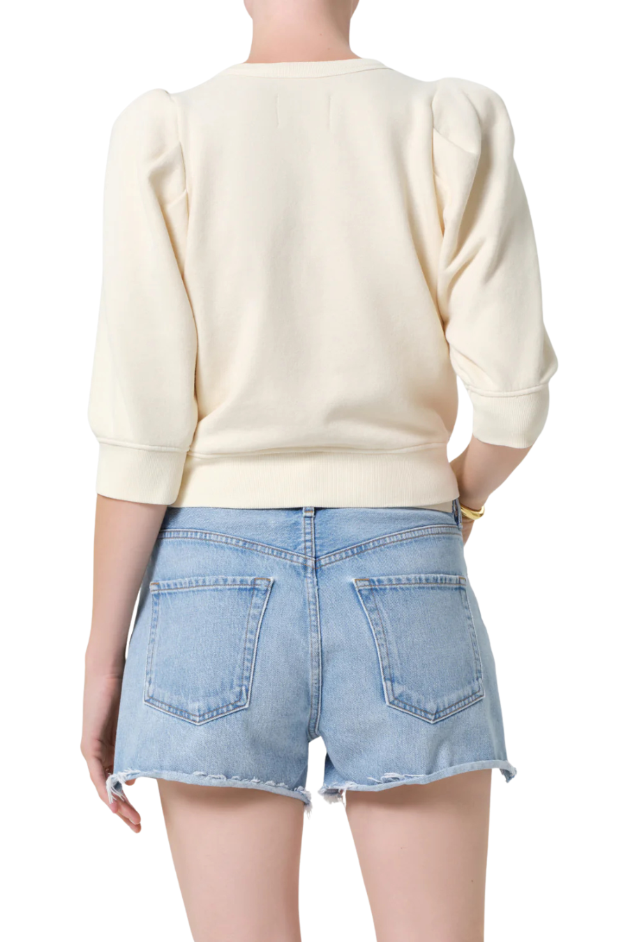 Pleated Short Sleeve Crew In Cream