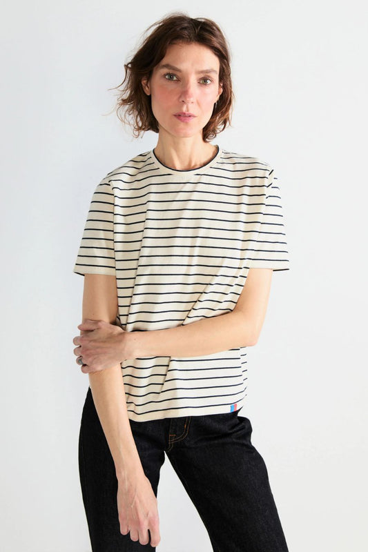 The Modern in Cream/Navy Pinstripe
