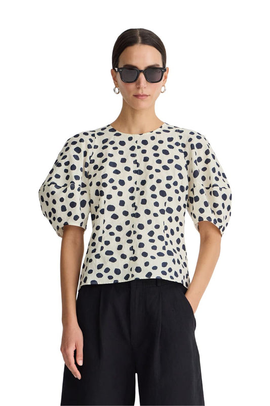 Lino Top in Yayoi Black/White