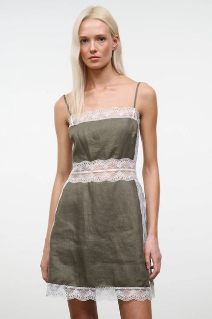Amalina Linen Mini Dress in Thyme