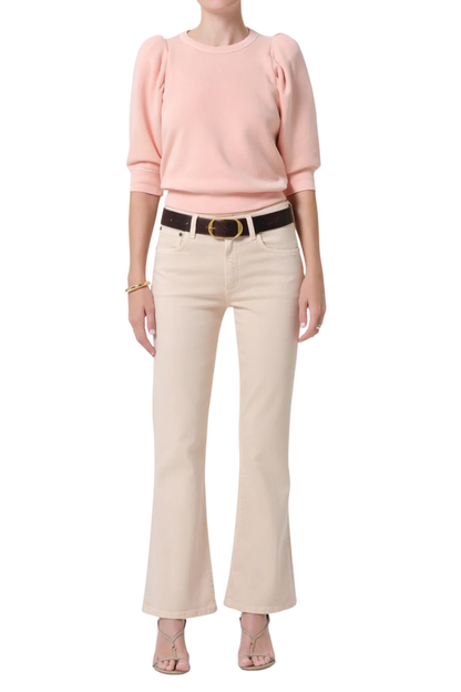 Pleated Short Sleeve Crew In Melon Creme