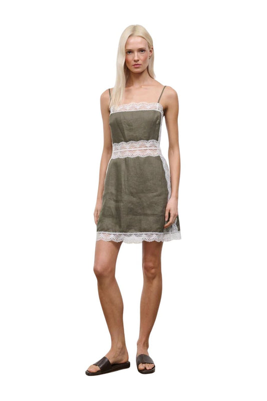 Amalina Linen Mini Dress in Thyme