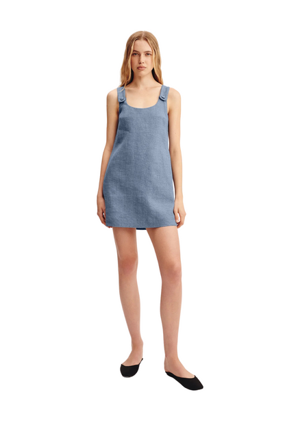 Thea Shift Dress in Steel Blue
