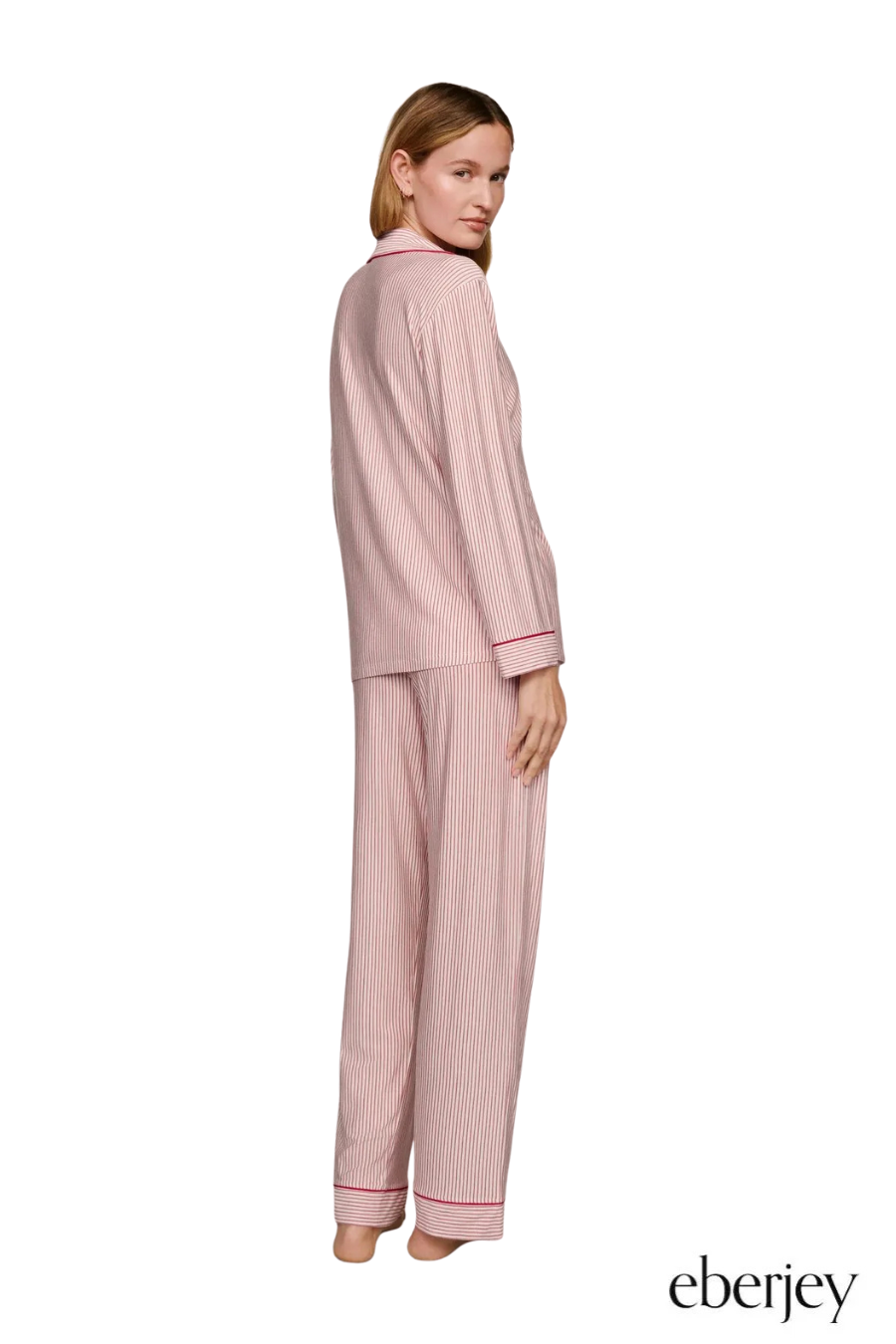 Gisele Long PJ Set in Duo Stripe Holly Red/Holly Red