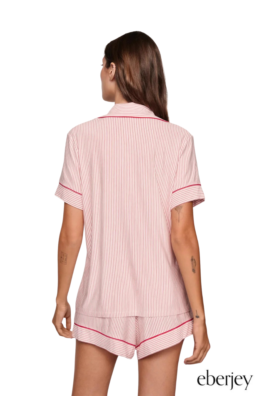 Gisele Printed Relaxed PJ Set in Duo Stripe Holly Red/Holly Red