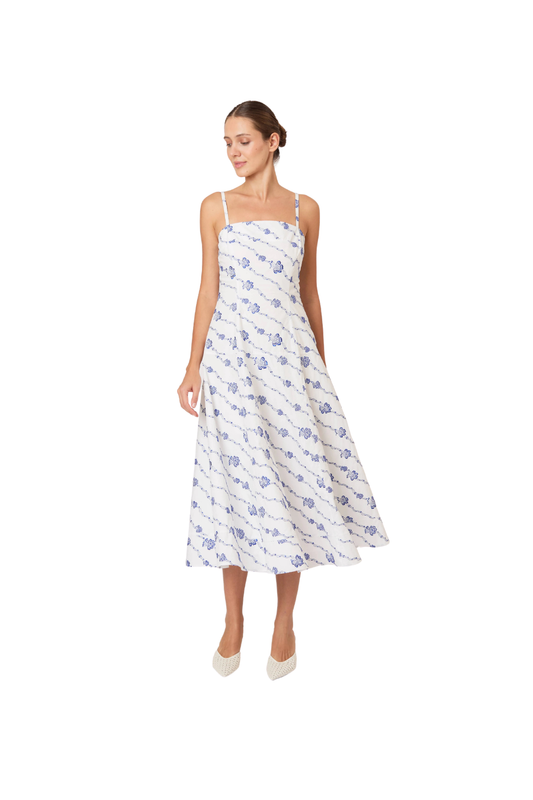 Drop Me a Note Dress in Winding Vines Embroidered Poplin