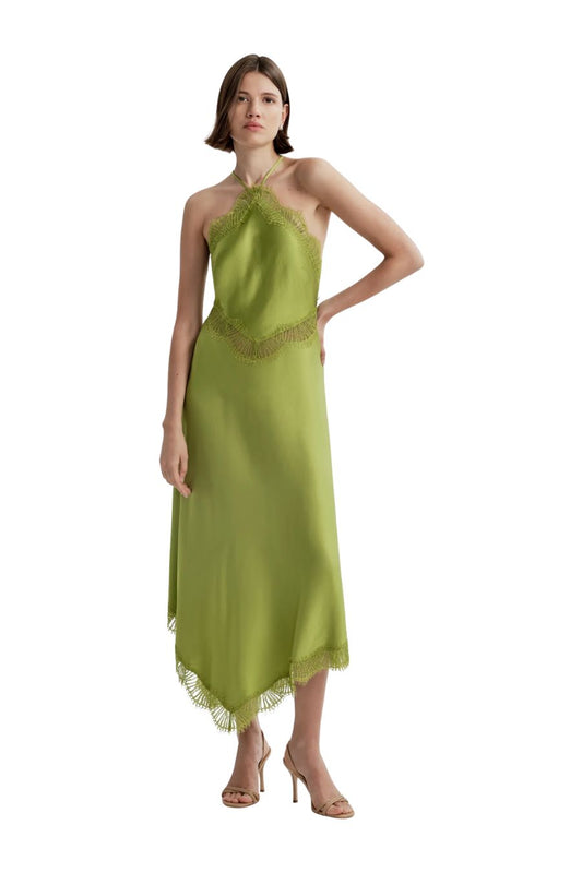 Lucia Satin and Lace Midi Dress