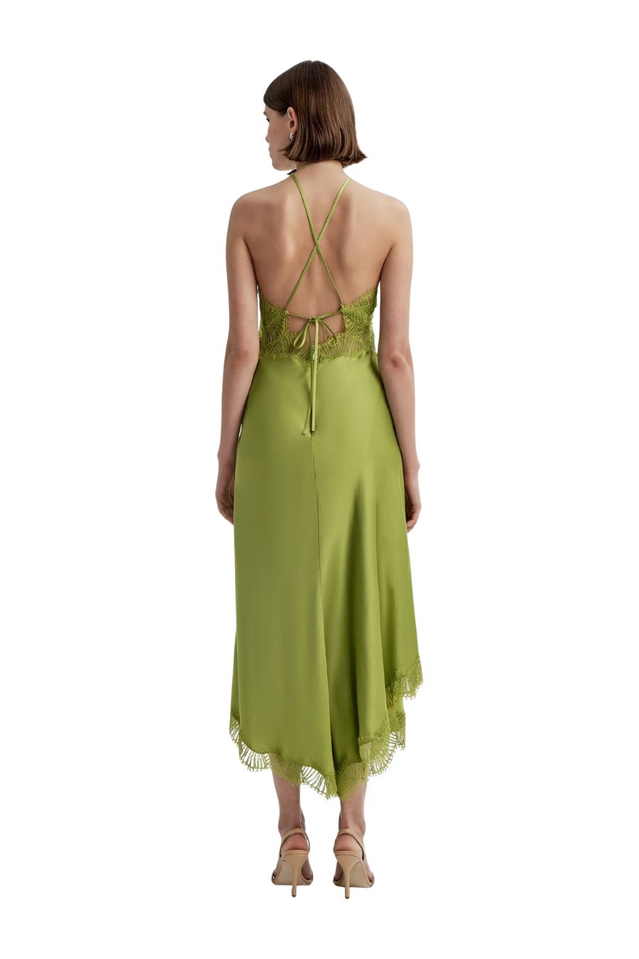Lucia Satin and Lace Midi Dress