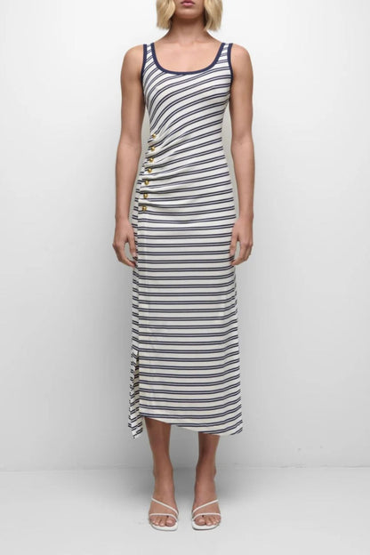 Becker Jersey Midi Dress in Midnight Stripe