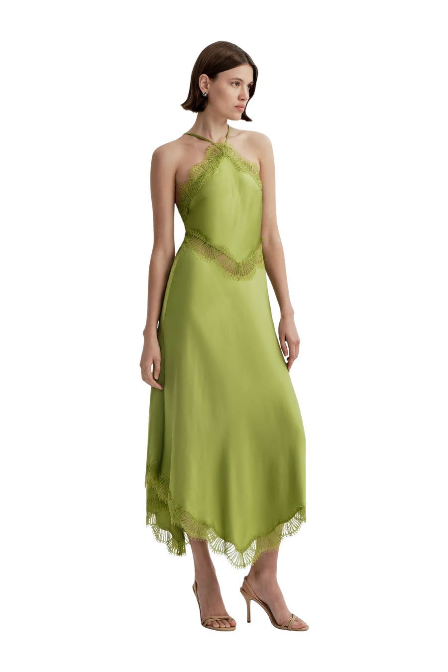 Lucia Satin and Lace Midi Dress