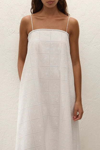 Mora Midi Dress in Broderie White