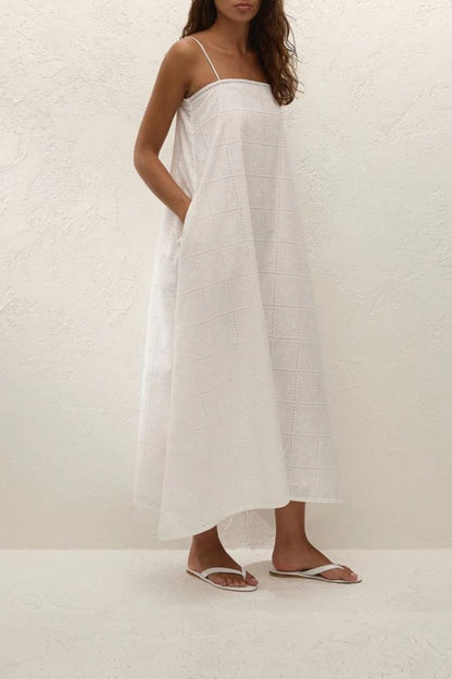 Mora Midi Dress in Broderie White