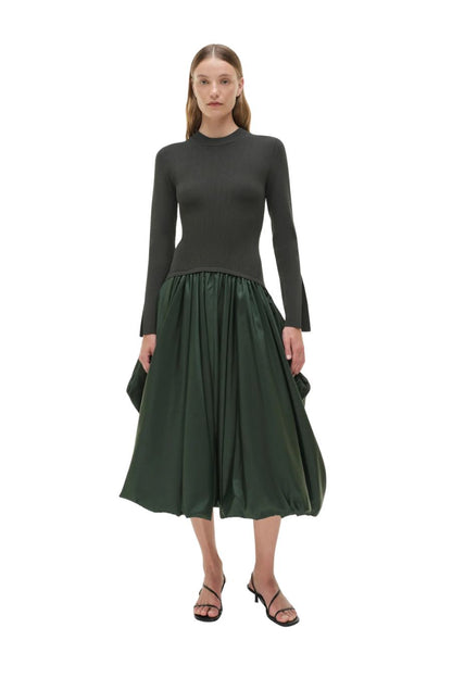 Kenlie Taffeta Knit Midi Dress in Cypress
