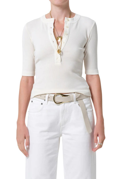 Nali Short Sleeve Henley in Plaster