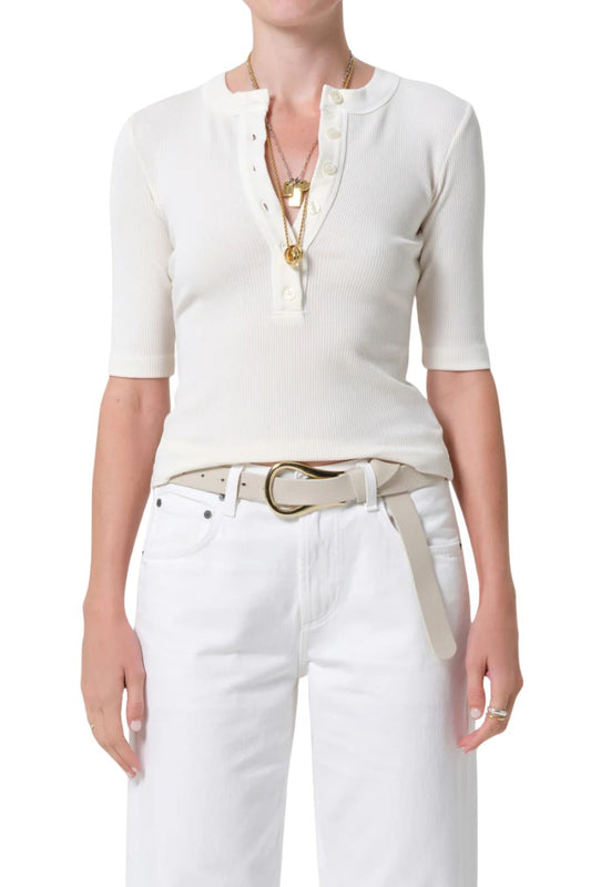 Nali Short Sleeve Henley in Plaster