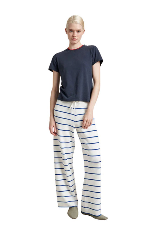 Leo Pant in Cream/Cobalt