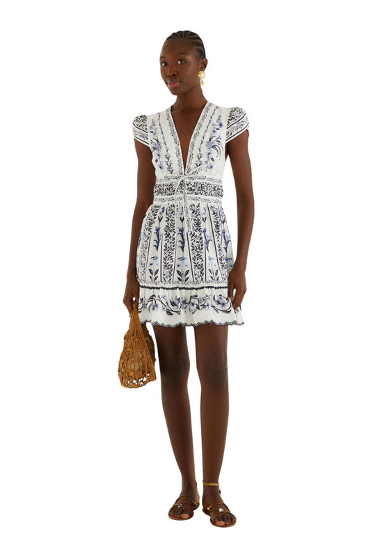 Flowers Arch Mini Dress in Off-White
