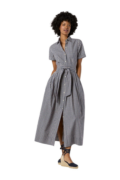 Shirtwaist Maxi Dress in Navy/Red Gingham