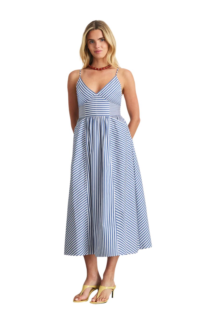 Vivien Dress in Optic White/French Blue