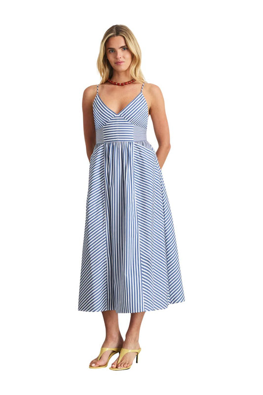 Vivien Dress in Optic White/French Blue
