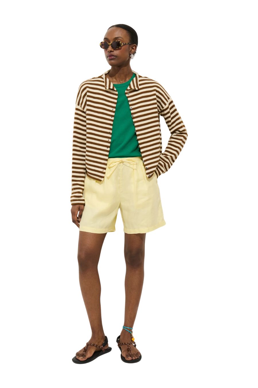 Taylor Striped Cardigan in Ivory/Brown