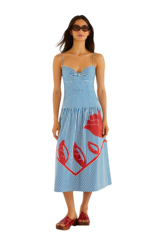Sky Stripes Sleeveless Midi Dress in Blue