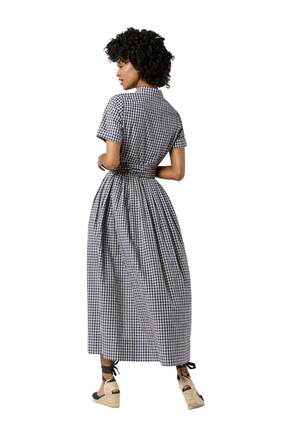 Shirtwaist Maxi Dress in Navy/Red Gingham
