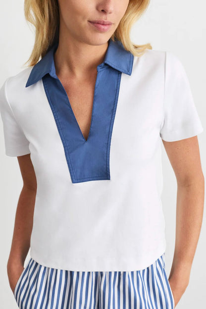Melanie Top in Optic White/French Blue