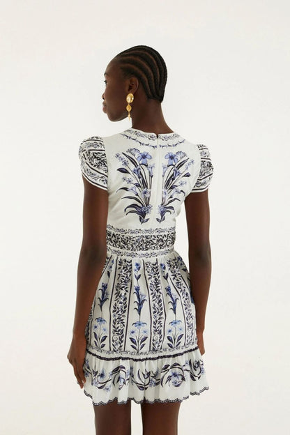 Flowers Arch Mini Dress in Off-White