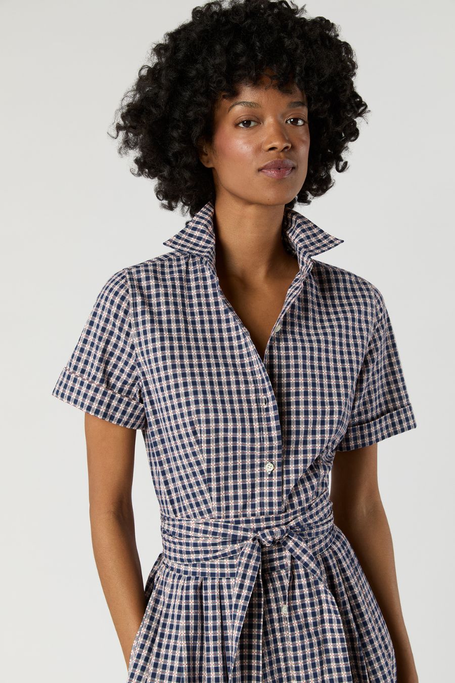 Shirtwaist Maxi Dress in Navy/Red Gingham