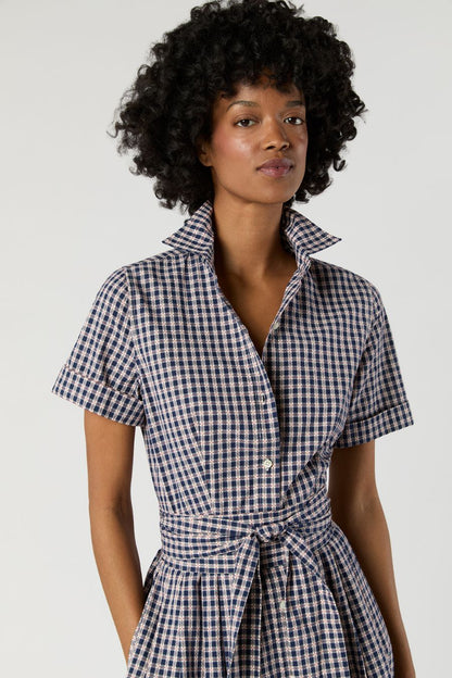 Shirtwaist Maxi Dress in Navy/Red Gingham