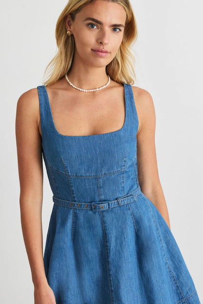 Paige Dress in Medium Indigo Blue