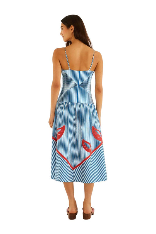 Sky Stripes Sleeveless Midi Dress in Blue