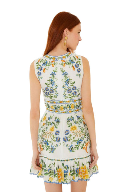 Emily Floral Tapestry Mini Dress in Off-White