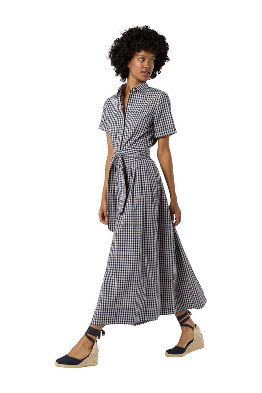 Shirtwaist Maxi Dress in Navy/Red Gingham