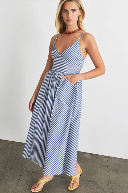 Vivien Dress in Optic White/French Blue