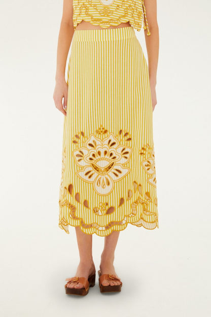 Bicolor Stripe Richelieu Skirt in Yellow