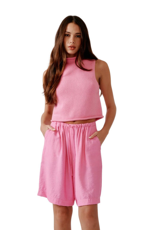 Giada Roll Neck Tank in Dahlia Pink